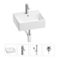 Раковина для ванной Wellsee Graceful Pro 201002916 в наборе 4 в 1: раковина белого глянцевого цвета, смеситель, сифон, донный клапан (цвет набора хром)