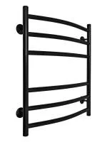 Полотенцесушитель водяной Fincopper FC 630х500 черный RAL 9005, 6 перекладин, нижнее подключение угловые гайка/штуцер 1/2'х3/4' с чашками и эксентриками