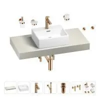 Раковина 43 см со столешницей 100 см Wellsee Graceful Pro 201012214 в наборе 10 в 1: столешница, раковина, смеситель, сифон, донный клапан, угловые вентили, аксессуары (цвет розовое золото)