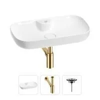 Раковина для ванной Wellsee Croquis 2.0 201001053 в наборе 3 в 1: овальная раковина белого глянцевого цвета, сифон, выпуск в цвете золото