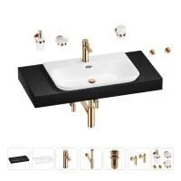 Раковина 65 см со столешницей 100 см Wellsee Eclatant 2.0 201013289 в наборе 10 в 1: столешница, раковина, смеситель, сифон, донный клапан, угловые вентили, аксессуары (цвет розовое золото)