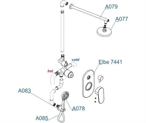 A16777 Встраиваемый комплект для душа WasserKRAFT с верхней душевой насадкой и лейкой