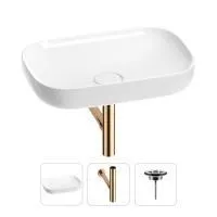 Раковина для ванной Wellsee Croquis 201001014 в наборе 3 в 1: овальная раковина белого глянцевого цвета, сифон, выпуск в цвете розовое золото