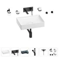 Раковина для ванной Wellsee Pure BY Wellsee 201006387 в наборе 8 в 1: раковина белого глянцевого цвета, встраиваемый смеситель, сифон, выпуск, аксессуары (цвет набора матовый черный)