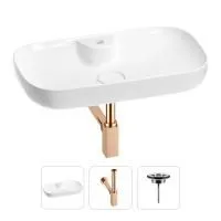 Раковина для ванной Wellsee Croquis 2.0 201001084 в наборе 3 в 1: овальная раковина белого глянцевого цвета, сифон, выпуск в цвете розовое золото