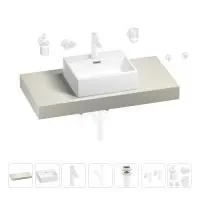 Раковина 43 см со столешницей 100 см Wellsee Graceful Pro 201012220 в наборе 10 в 1: столешница, раковина, смеситель, сифон, донный клапан, угловые вентили, аксессуары (цвет матовый белый)
