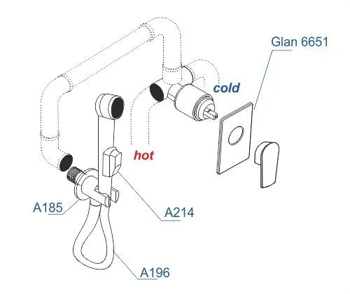 A66096 Встраиваемый комплект для биде WasserKRAFT со шлангом 150 см