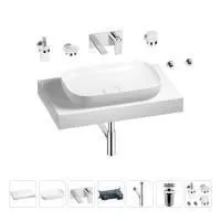 Раковина 60 см со столешницей 80 см Wellsee Croquis 201007981 в наборе 9 в 1: столешница, раковина, встраиваемый смеситель, сифон, выпуск, аксессуары (цвет набора хром)