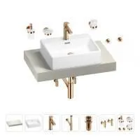 Раковина 50 см со столешницей 80 см Wellsee Graceful Pro 201012394 в наборе 10 в 1: столешница, раковина, смеситель, сифон, донный клапан, угловые вентили, аксессуары (цвет розовое золото)