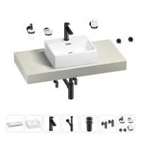 Раковина 43 см со столешницей 100 см Wellsee Graceful Pro 201012212 в наборе 10 в 1: столешница, раковина, смеситель, сифон, донный клапан, угловые вентили, аксессуары (цвет матовый черный)