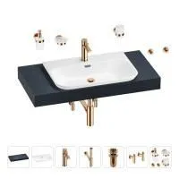 Раковина 65 см со столешницей 100 см Wellsee Eclatant 2.0 201013249 в наборе 10 в 1: столешница, раковина, смеситель, сифон, донный клапан, угловые вентили, аксессуары (цвет розовое золото)