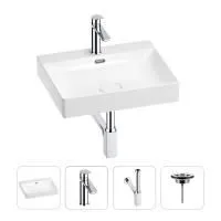 Раковина для ванной Wellsee DeSire 201003811 в наборе 4 в 1: раковина белого глянцевого цвета, смеситель, сифон, выпуск (цвет набора хром)