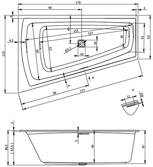 Акриловая ванна Riho Still Smart 170x110 R BR0300500K00130