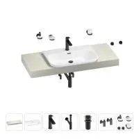 Раковина 65 см со столешницей 120 см Wellsee Eclatant 2.0 201013292 в наборе 10 в 1: столешница, раковина, смеситель, сифон, донный клапан, угловые вентили, аксессуары (цвет матовый черный)