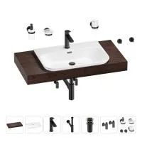 Раковина 65 см со столешницей 100 см Wellsee Eclatant 2.0 201013262 в наборе 10 в 1: столешница, раковина, смеситель, сифон, донный клапан, угловые вентили, аксессуары (цвет матовый черный)