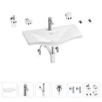 Раковина для ванной Wellsee Bisou 201007366 в наборе 9 в 1: раковина белого глянцевого цвета, смеситель, сифон, донный клапан, угловые вентили, аксессуары (цвет набора хром)