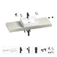 Раковина 50 см со столешницей 140 см Wellsee Graceful Pro 201012577 в наборе 10 в 1: столешница, раковина, смеситель, сифон, донный клапан, угловые вентили, аксессуары (цвет матовый черный)