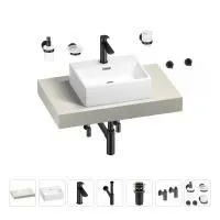 Раковина 43 см со столешницей 80 см Wellsee Graceful Pro 201012152 в наборе 10 в 1: столешница, раковина, смеситель, сифон, донный клапан, угловые вентили, аксессуары (цвет матовый черный)