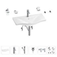 Раковина для ванной Wellsee Bisou 201007376 в наборе 9 в 1: раковина белого глянцевого цвета, смеситель, сифон, донный клапан, угловые вентили, аксессуары (цвет набора хром)