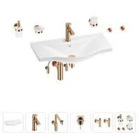Раковина для ванной Wellsee Bisou 201007394 в наборе 9 в 1: раковина белого глянцевого цвета, смеситель, сифон, донный клапан, угловые вентили, аксессуары (цвет набора розовое золото)