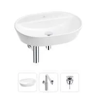 Раковина для ванной Wellsee Calin 201000996 в наборе 3 в 1: овальная раковина белого глянцевого цвета, сифон, донный клапан в цвете хром