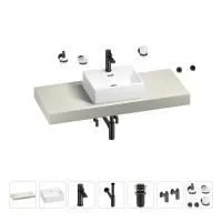 Раковина 43 см со столешницей 120 см Wellsee Graceful Pro 201012277 в наборе 10 в 1: столешница, раковина, смеситель, сифон, донный клапан, угловые вентили, аксессуары (цвет матовый черный)