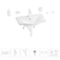 Раковина для ванной Wellsee Bisou 201007230 в наборе 9 в 1: раковина белого глянцевого цвета, смеситель, сифон, донный клапан, угловые вентили, аксессуары (цвет набора матовый белый)