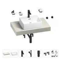 Раковина 43 см со столешницей 80 см Wellsee Graceful Pro 201012157 в наборе 10 в 1: столешница, раковина, смеситель, сифон, донный клапан, угловые вентили, аксессуары (цвет матовый черный)
