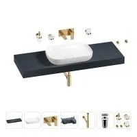 Раковина 60 см со столешницей 140 см Wellsee Croquis 201008283 в наборе 9 в 1: столешница, раковина, встраиваемый смеситель, сифон, выпуск, аксессуары (цвет набора золото)