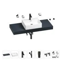 Раковина 50 см со столешницей 120 см Wellsee Graceful Pro 201012527 в наборе 10 в 1: столешница, раковина, смеситель, сифон, донный клапан, угловые вентили, аксессуары (цвет матовый черный)
