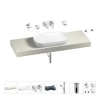 Раковина 60 см со столешницей 140 см Wellsee Croquis 201008261 в наборе 9 в 1: столешница, раковина, встраиваемый смеситель, сифон, выпуск, аксессуары (цвет набора хром)