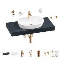 Раковина 60 см со столешницей 100 см Wellsee Calin 201007724 в наборе 10 в 1: столешница, раковина, смеситель, сифон, донный клапан, угловые вентили, аксессуары (цвет розовое золото)