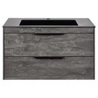Тумба Vincea Chiara 2D 800 подвесная, 2 выкатных ящика soft-close, G.Stone с умывальником VCB-13800B из кварца, цвет черный