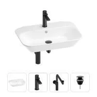 Раковина для ванной Wellsee Eclatant 201003747 в наборе 4 в 1: раковина белого глянцевого цвета, смеситель, сифон, донный клапан (цвет набора матовый черный)