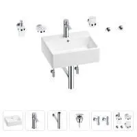 Раковина для ванной Wellsee Graceful Pro 201006676 в наборе 9 в 1: раковина белого глянцевого цвета, смеситель, сифон, донный клапан, угловые вентили, аксессуары (цвет набора хром)