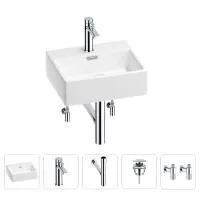 Раковина для ванной Wellsee Graceful Pro 201004551 в наборе 5 в 1: раковина белого глянцевого цвета, смеситель, сифон, донный клапан, угловые вентили (цвет набора хром)